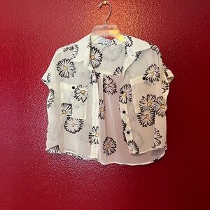 Urban Outfitters Floral Button Down Shirt - White and Black